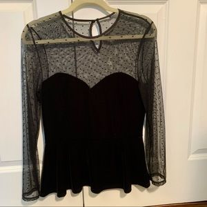 H&M Velour Peplum Mesh Black Party Top
